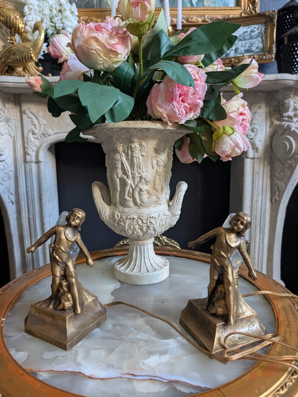 Rare, Vintage, Set of 2, Art Deco Child Figural Accent/Table Lamps Gold Spelter